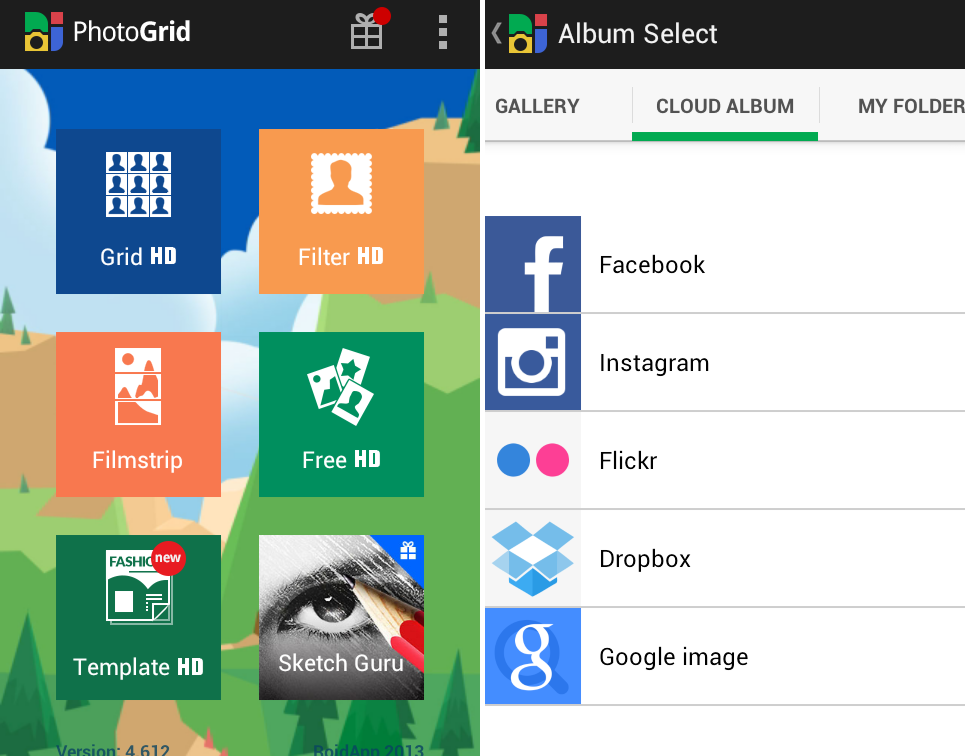 Schermate dell'applicazione PhotoGrid per Android