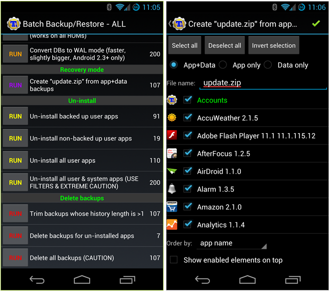 Schermate dell'applicazione Titanium Backup per Android