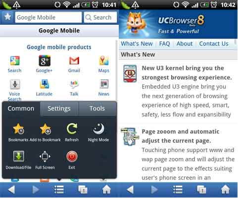 Schermate del browser UC Browser per Android