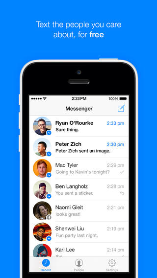 Schermata dell$0027applicazione Facebook Messenger per iPhone