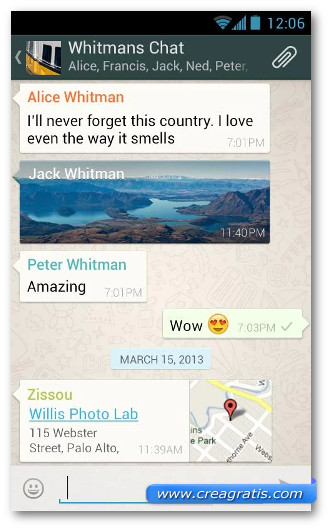 Schermata dell'applicazione WhatsApp per Android