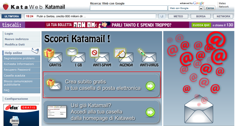 Schermata del servizio Katamail