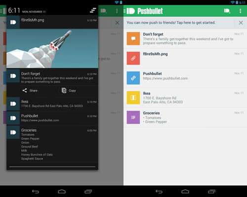 Schermata dell'applicazione Pushbullet