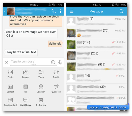 Schermate dell'applicazione GO SMS Pro per Android