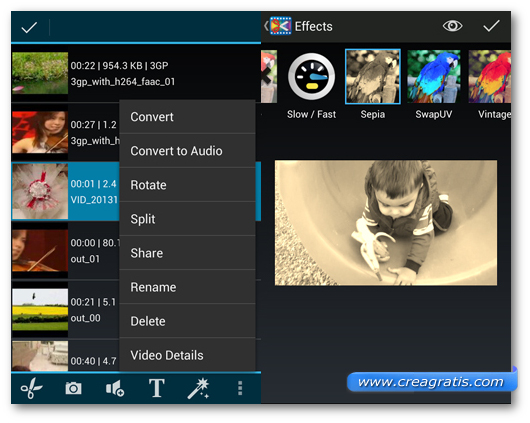 Schermate dell'applicazione AndroVid Video Editor per Android