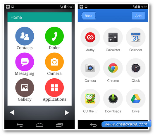 Schermate di Android con il Wiser Launcher