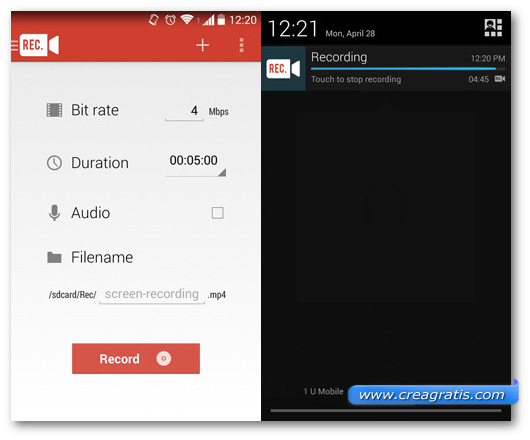 Schermate dell'applicazione REC. per Android