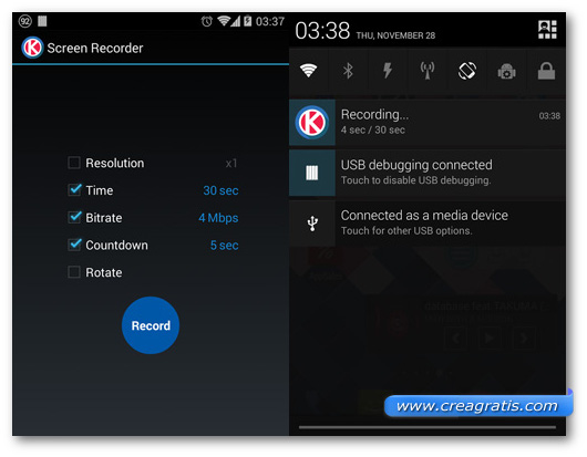 Schermate dell'applicazione Screen Recorder For KitKat per Android