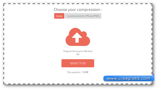 Schermata iniziale del servizio online Compressor.io