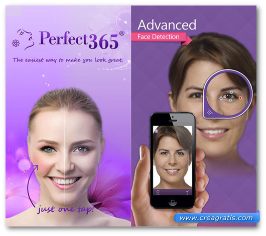 Schermate dell'applicazione Perfect365 per Android, iPhone e iPad