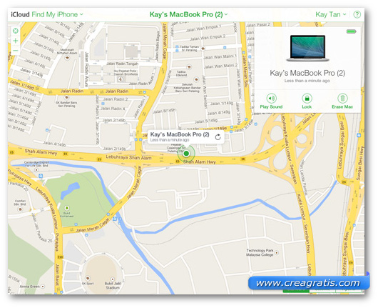 Schermata dell'applicazione Find My Mac