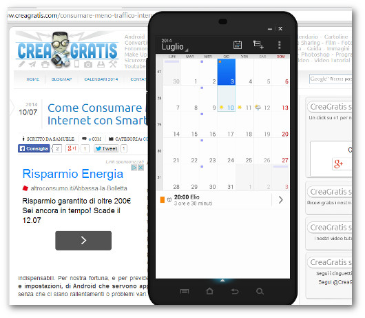 Schermata dell'app Calendario DigiCal per Android