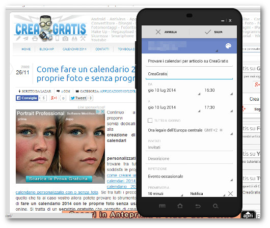 Schermata dell'app Google Calendar per Android