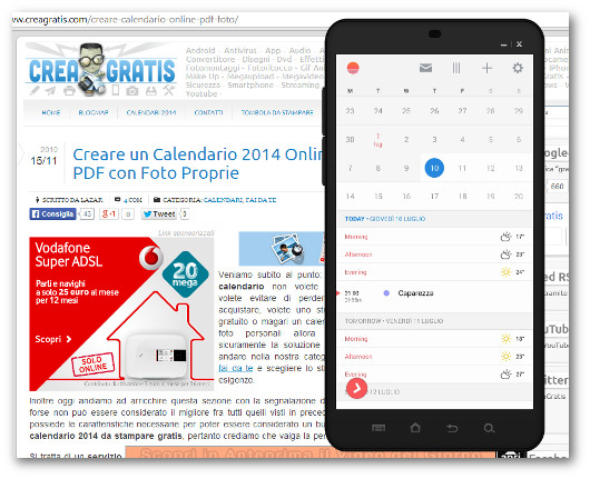 Schermata dell'app Sunrise Calendar per Android