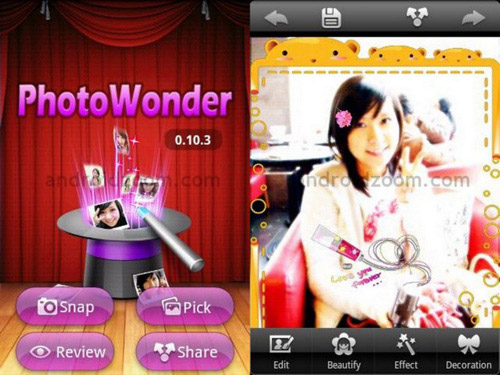 Schermate dell'app PhotoWonder per Android