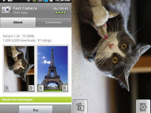 Schermate dell'app Fast Camera per Android