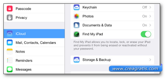 Schermata di attivazione dell'applicazione Find My iPad