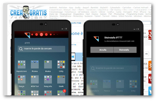 Utilizzo della barra delle notifiche per disinstallare app