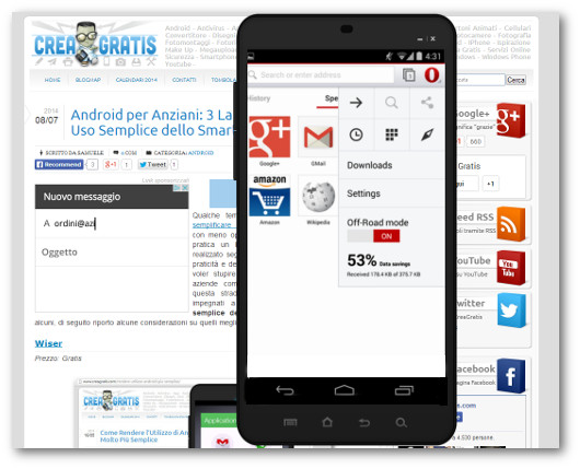 Schermata dell'applicazione Opera Mini