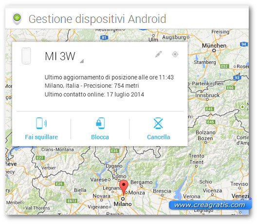 Schermata di tracciamento degli smartphone e tablet Android