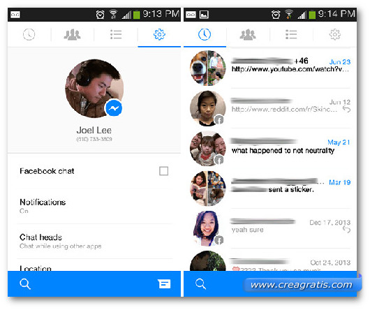 Schermate dell'app Facebook Messenger per Android