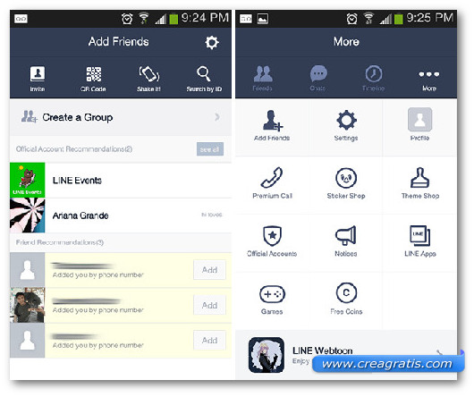 Schermate dell'app LINE Messengerp per Android