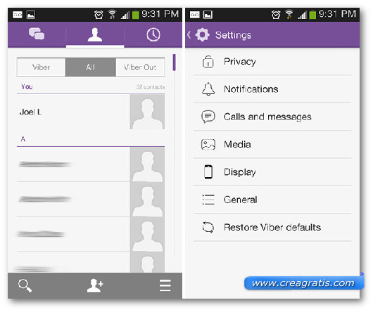 Schermate dell'app Viber per Android
