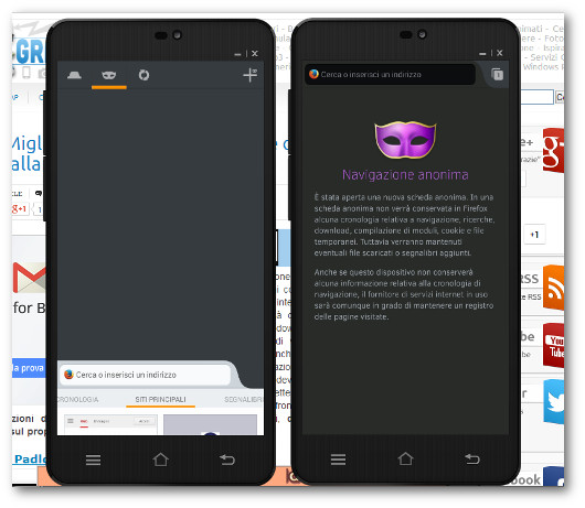 Schermate della navigazione anonima con Firefox su Android