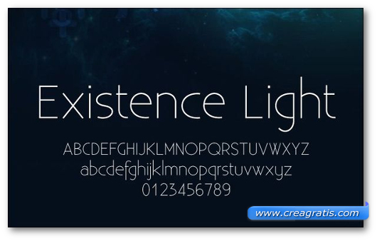 Esempio del font Existence Light