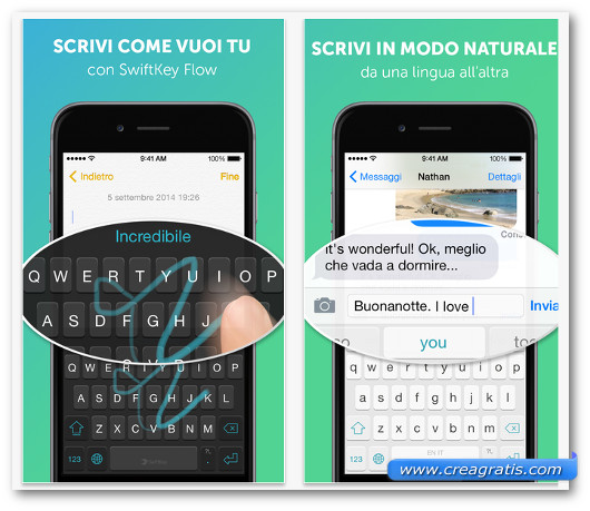 Schermate dell'app SwiftKey Keyboard per iPhone 6