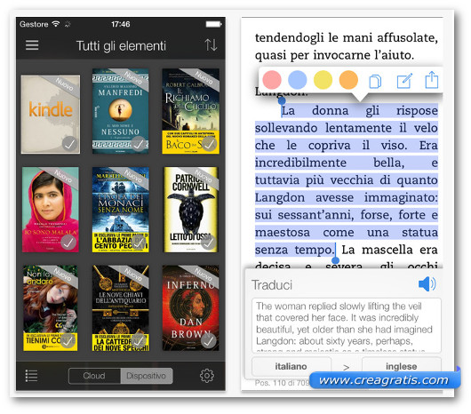 Schermate dell'app Kindle per iPhone 6