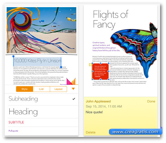 Schermate dell'app Pages per iPhone 6