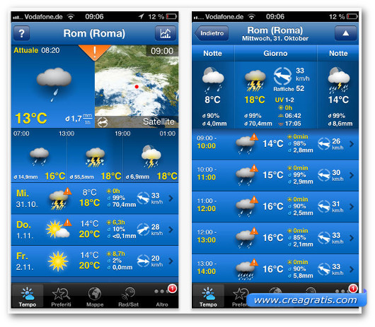 Schermate dell'app WeatherPro per iPhone 6