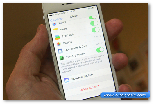 Schermata di iCloud sull'iPhone