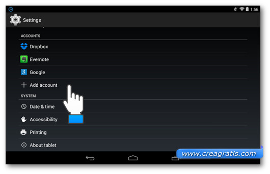Aggiungere account Google su Nexus 7