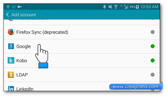 Scelta dell$0027account di tipo Google su Samsung