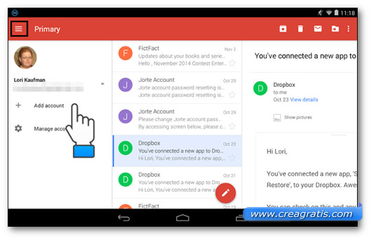 Selezione di Nuovo Account da Gmail