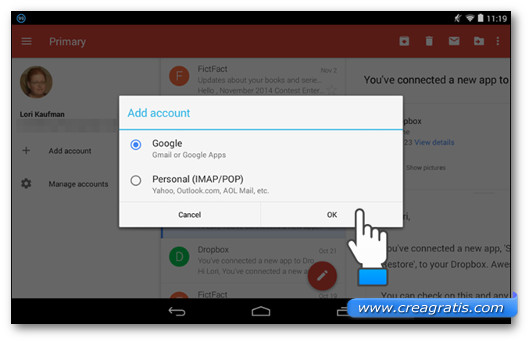 Scelta Account Google tramite l'app Gmail