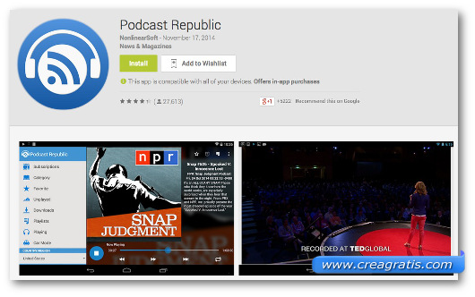 Schermate dell'app PodCast Republic per Android