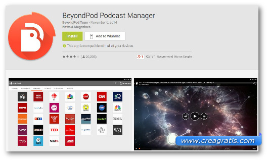 Schermate dell'app BeyondPod Podcast Manager per Android