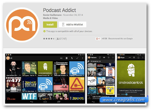 Schermate dell'app Podcast Addict per Android