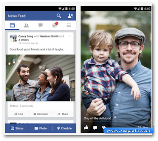 Schermate dell'app Facebook per Android