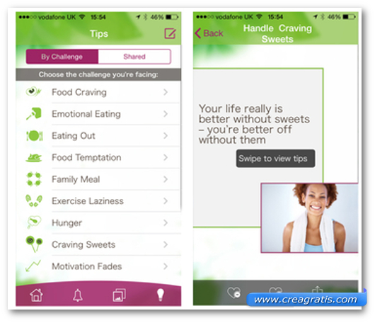 Schermate dell'app My Diet Coach