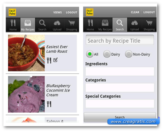 Schermate dell'app Fast Paleo