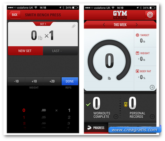 Schermate dell'app Gym Genius