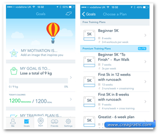 Schermate dell'app RunKeeper