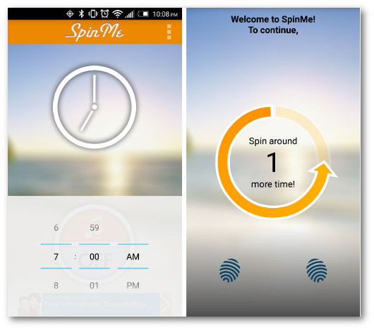 Schermate dell'app SpinMe Alarm Clock per Android