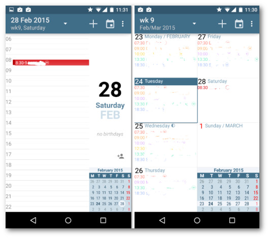 Schermate dell'app aCalendar per Android