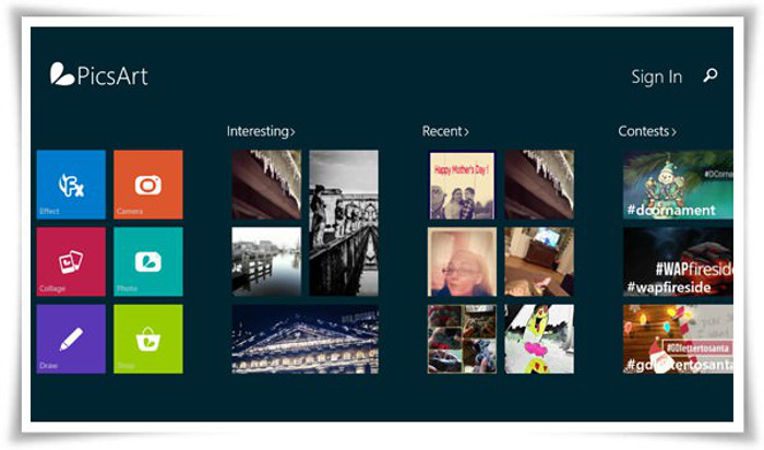 Schermata dell'app PicsArt per Windows