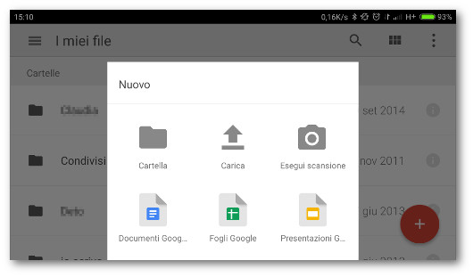 Schermata di Google Drive per eseguire la scansione di un documento
